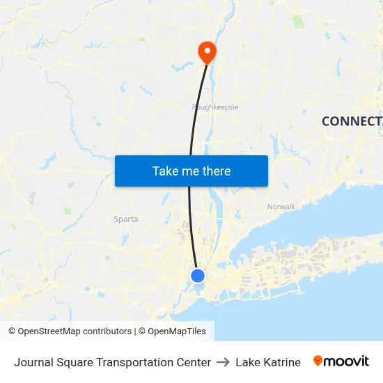 Journal Square Transportation Center to Lake Katrine map