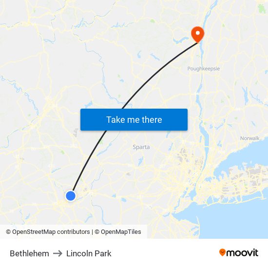 Bethlehem to Lincoln Park map