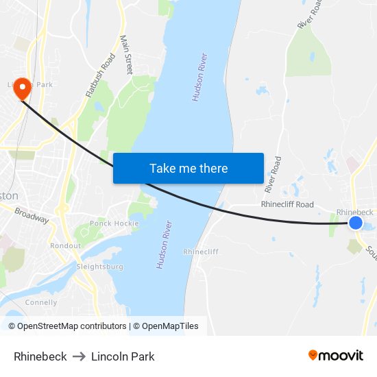 Rhinebeck to Lincoln Park map