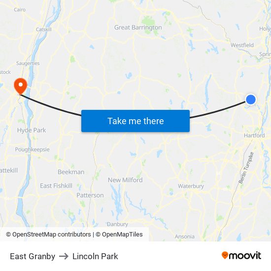 East Granby to Lincoln Park map