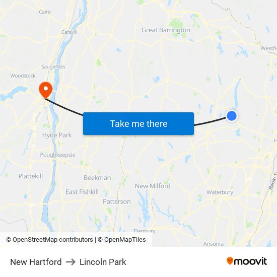 New Hartford to Lincoln Park map