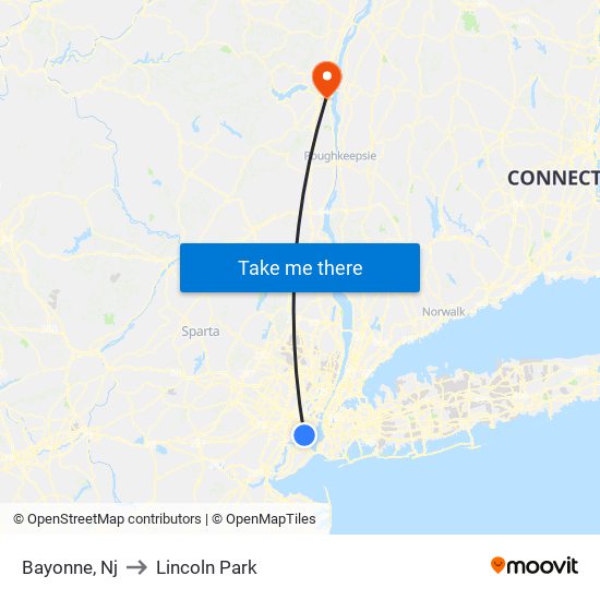 Bayonne, Nj to Lincoln Park map