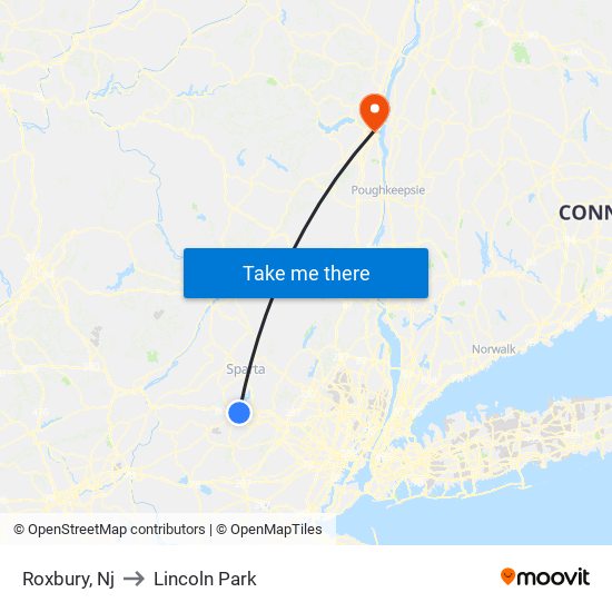 Roxbury, Nj to Lincoln Park map