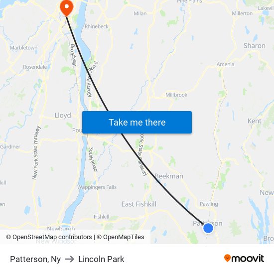 Patterson, Ny to Lincoln Park map