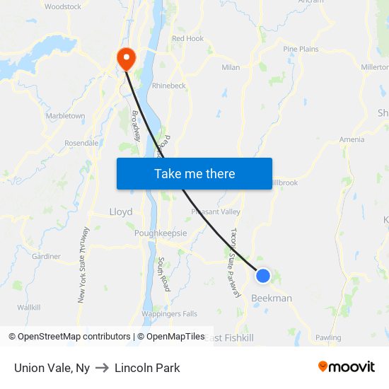 Union Vale, Ny to Lincoln Park map