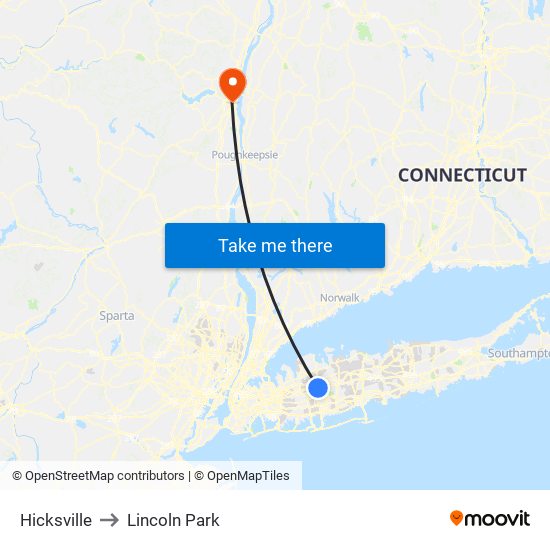 Hicksville to Lincoln Park map