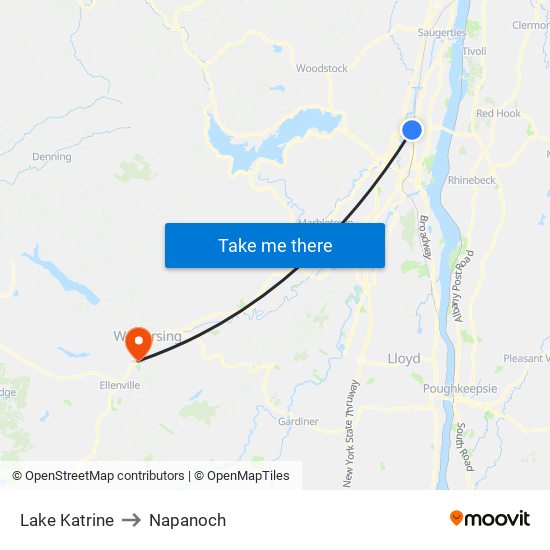 Lake Katrine to Napanoch map