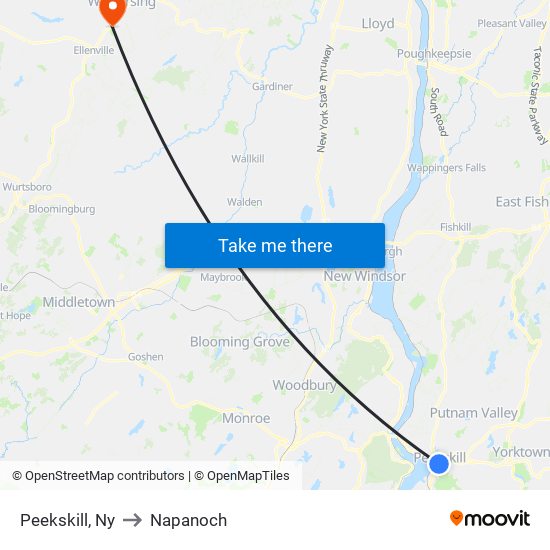 Peekskill, Ny to Napanoch map