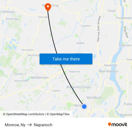 Monroe, Ny to Napanoch map