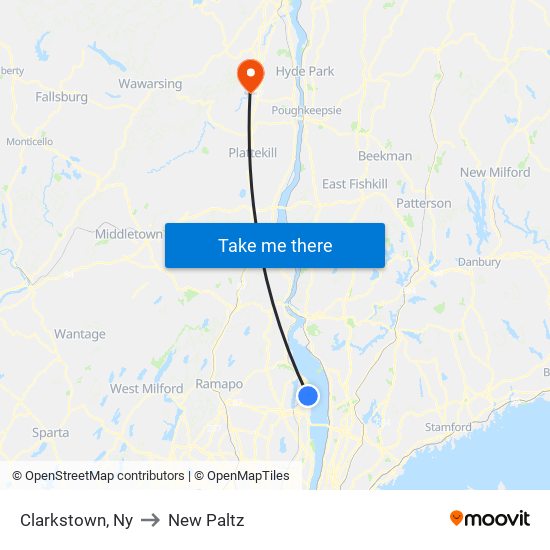 Clarkstown, Ny to New Paltz map