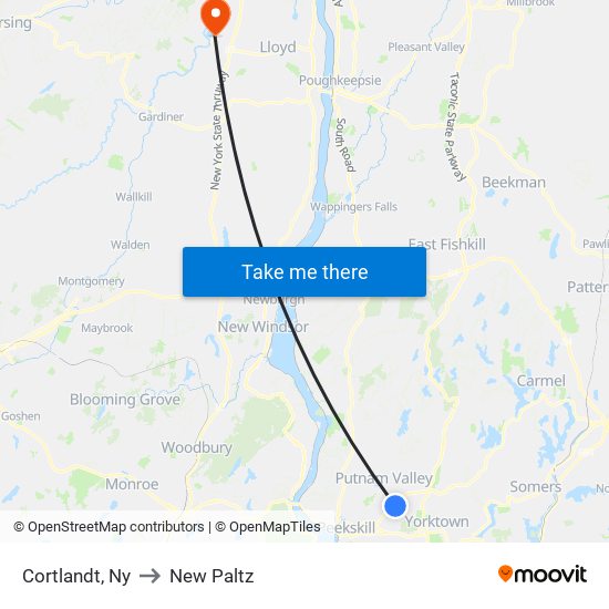 Cortlandt, Ny to New Paltz map