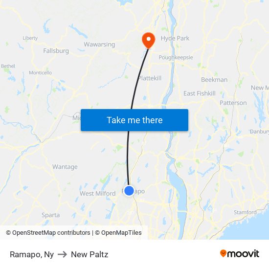 Ramapo, Ny to New Paltz map