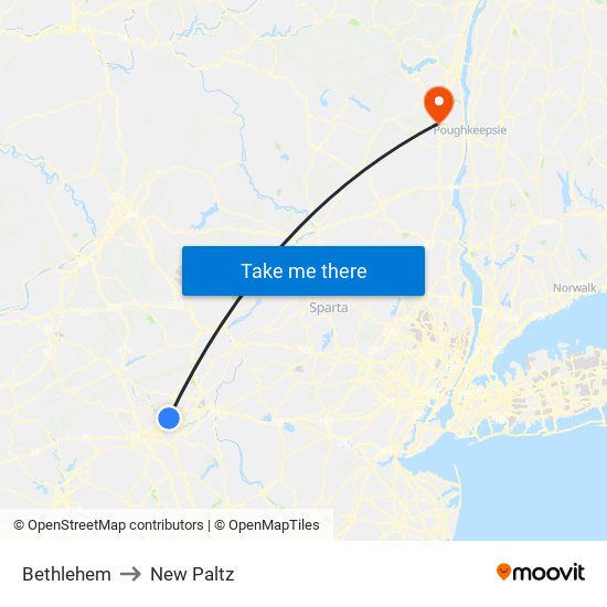 Bethlehem to New Paltz map