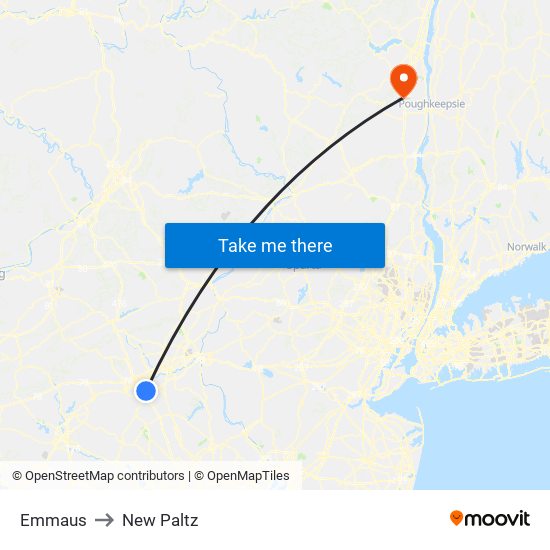 Emmaus to New Paltz map