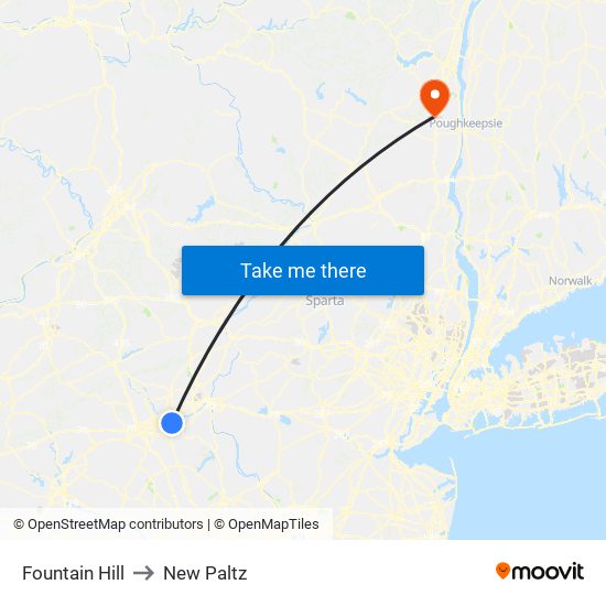 Fountain Hill to New Paltz map
