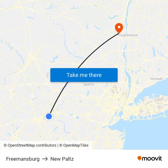 Freemansburg to New Paltz map