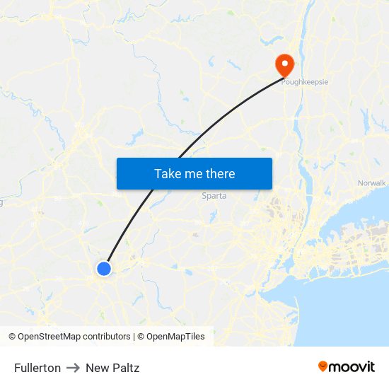 Fullerton to New Paltz map