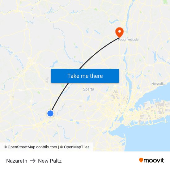 Nazareth to New Paltz map