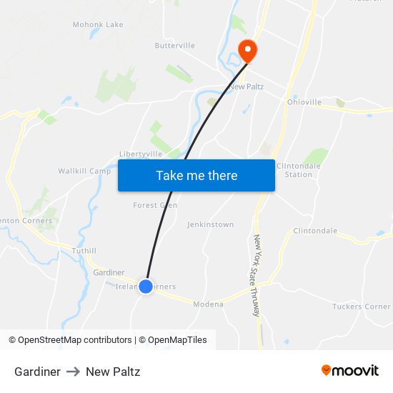 Gardiner to New Paltz map