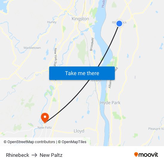 Rhinebeck to New Paltz map