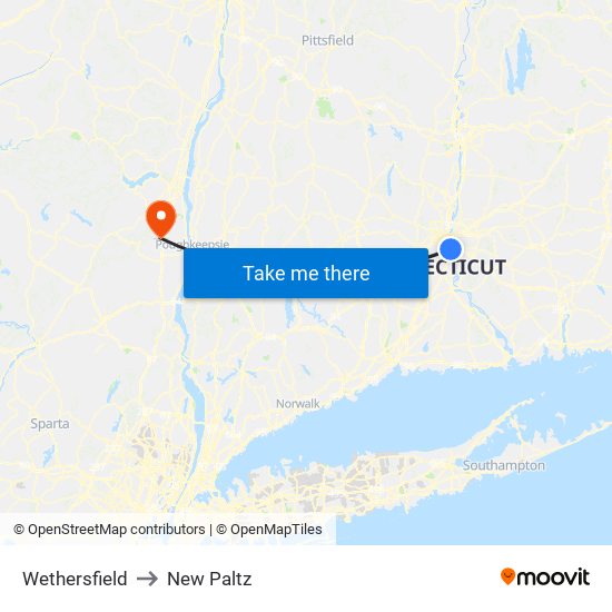 Wethersfield to New Paltz map