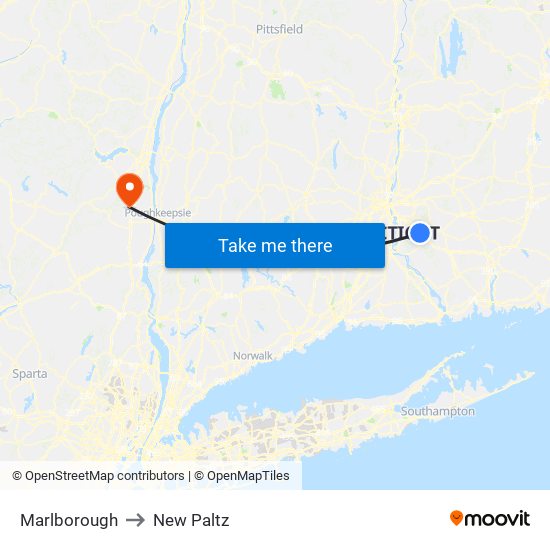 Marlborough to New Paltz map