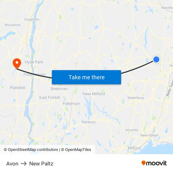 Avon to New Paltz map