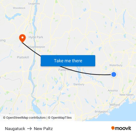 Naugatuck to New Paltz map