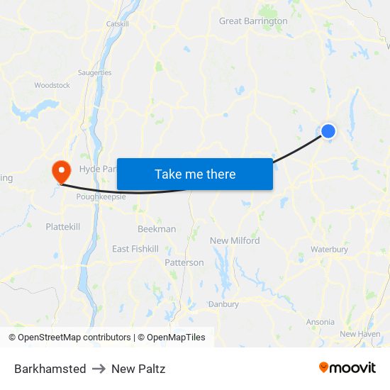 Barkhamsted to New Paltz map