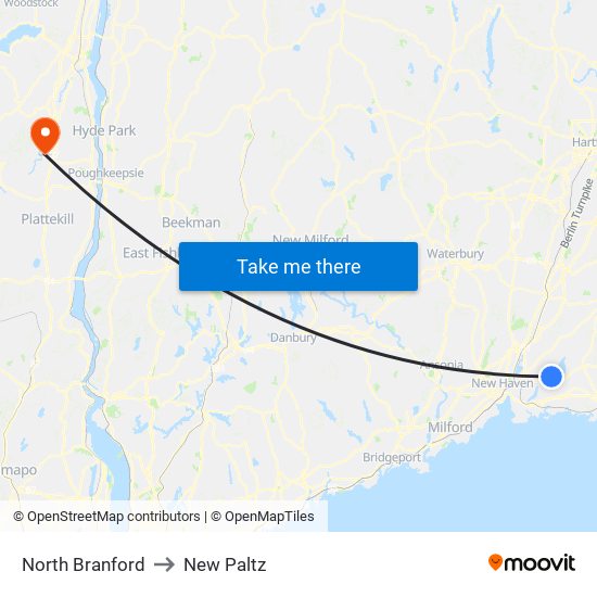 North Branford to New Paltz map