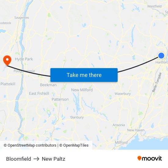 Bloomfield to New Paltz map