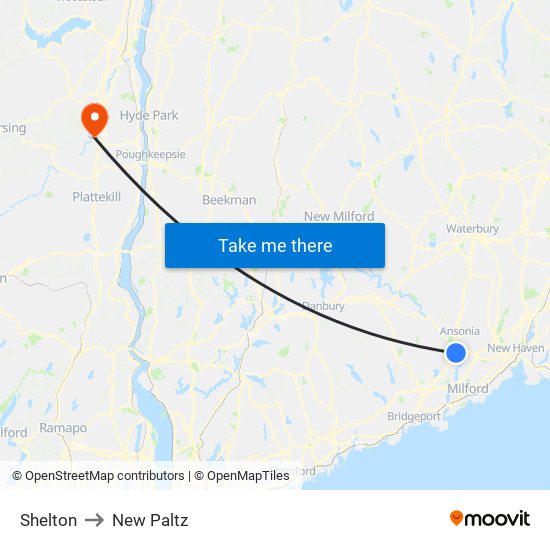 Shelton to New Paltz map