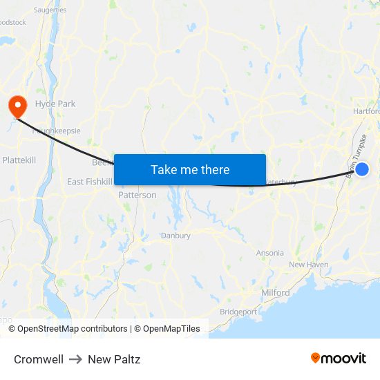 Cromwell to New Paltz map