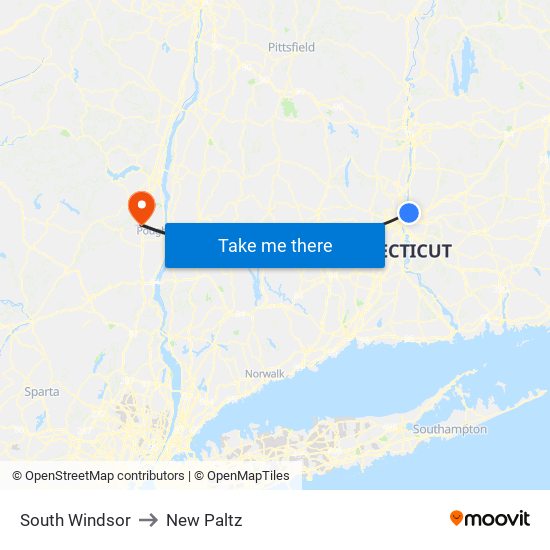 South Windsor to New Paltz map