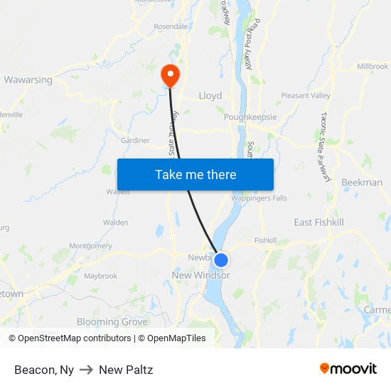 Beacon, Ny to New Paltz map