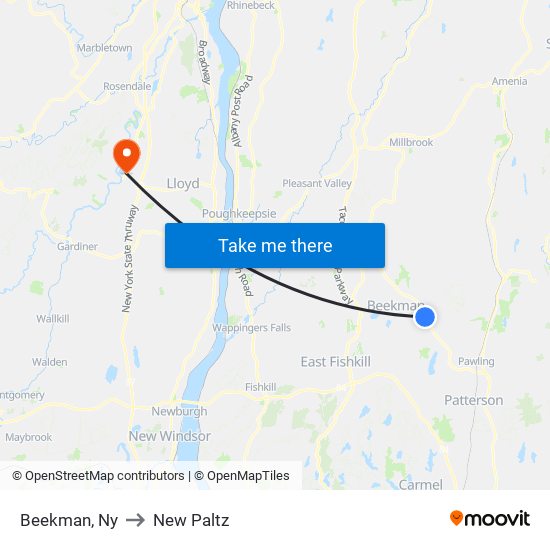 Beekman, Ny to New Paltz map