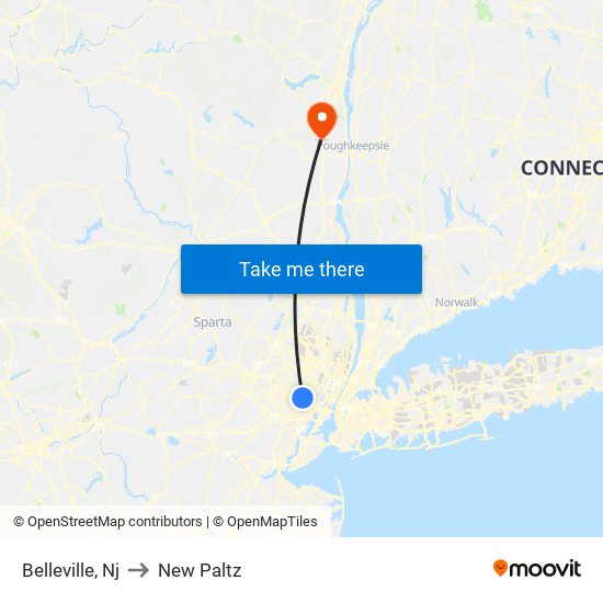 Belleville, Nj to New Paltz map