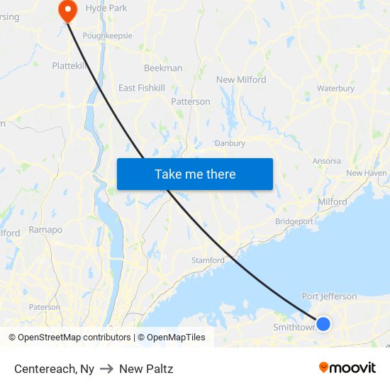 Centereach, Ny to New Paltz map