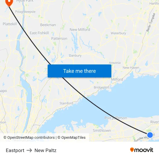 Eastport to New Paltz map