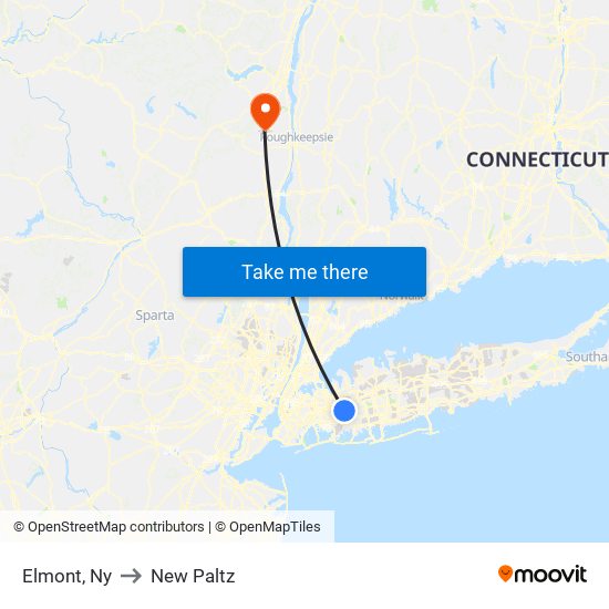 Elmont, Ny to New Paltz map