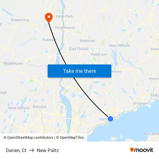 Darien, Ct to New Paltz map