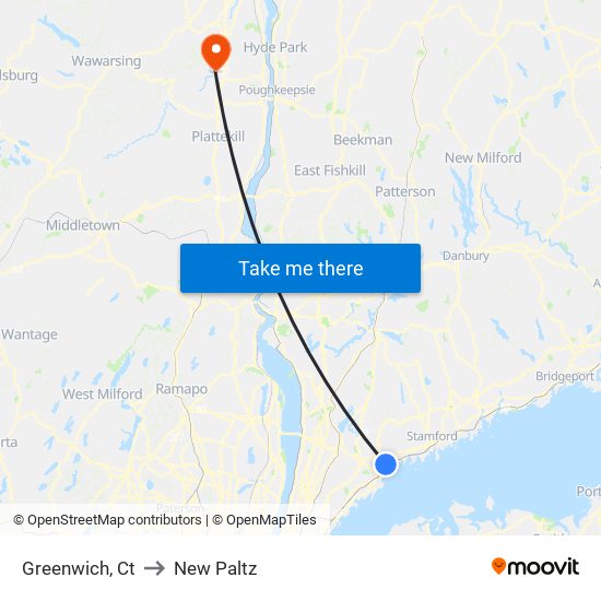 Greenwich, Ct to New Paltz map