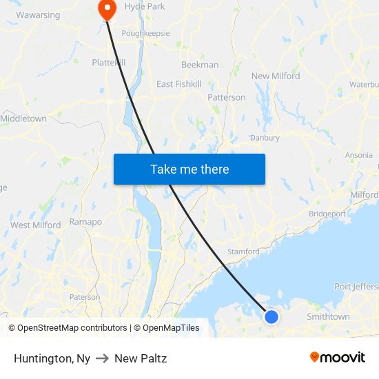 Huntington, Ny to New Paltz map