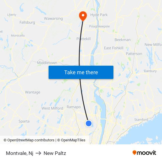 Montvale, Nj to New Paltz map