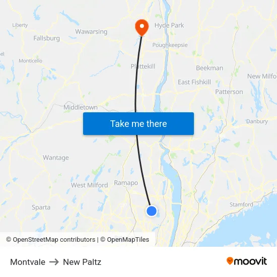 Montvale to New Paltz map
