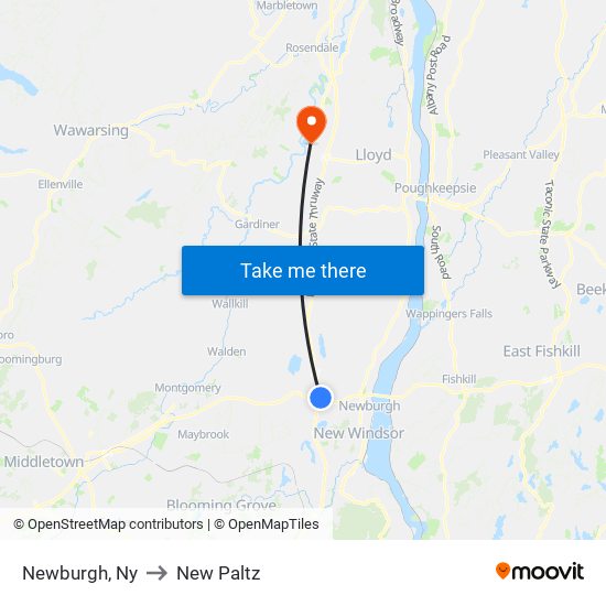 Newburgh, Ny to New Paltz map