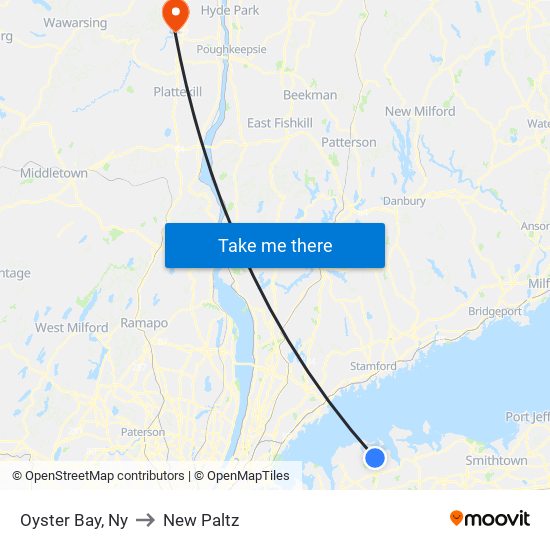 Oyster Bay, Ny to New Paltz map