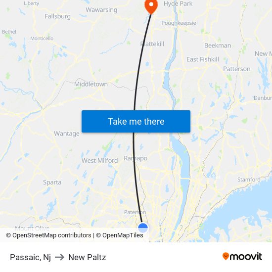 Passaic, Nj to New Paltz map