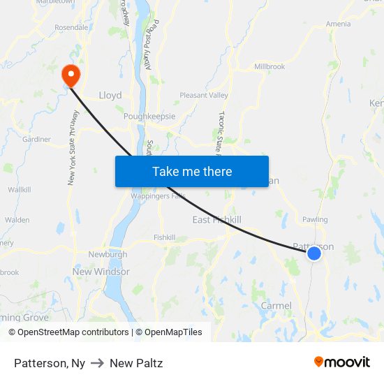 Patterson, Ny to New Paltz map