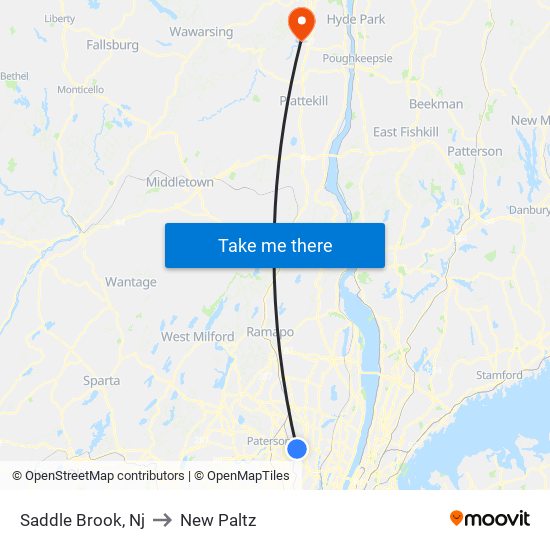 Saddle Brook, Nj to New Paltz map